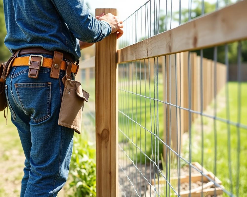 The Fence Co installer setting a wooden fence post